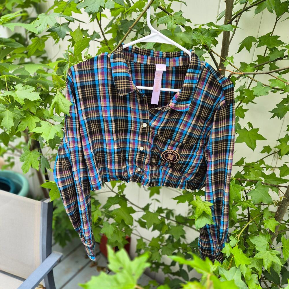 Savage X Fenty Tied Up Tartan Plaid 2pc PJ Set - Raw Hem & Open Back Pants Sz Mw